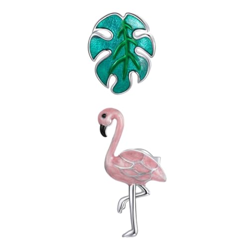 LIGIGWASH Sterling Silber Ohrstecker Damen Flamingo und Baumblatt Designs Asymmetrische Allergikerfreundliche Ohraccessoires Leicht Tragbar Eleganter Schmuck für Alltag und Party von LIGIGWASH
