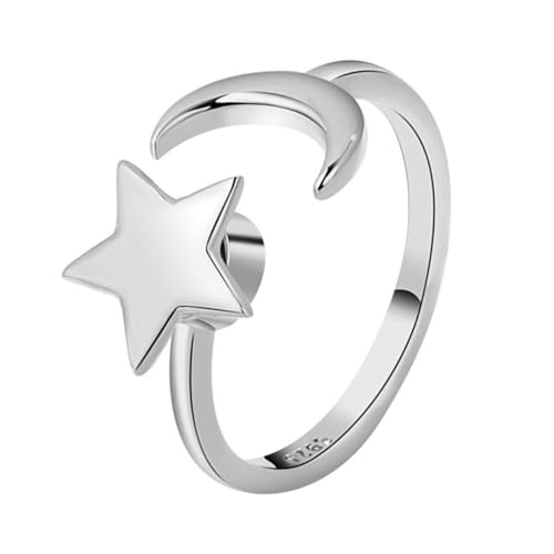 LIGIGWASH Verstellbarer Damen Ring Mit Mond Stern-design Kupfermaterial Einfacher Knuckle Ring Leichter Und Langlebiger Schmuck Für Eleganten Stil von LIGIGWASH