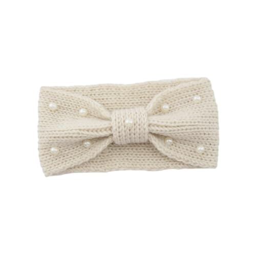 LIGIGWASH Strickstirnband Damen Winter mit Perlen Bowknot Haarband Warmes Dickes Gestricktes Headwrap für Outdoor Sport und Kalte Tage Beige Modisches Haarschmuckaccessoire von LIGIGWASH