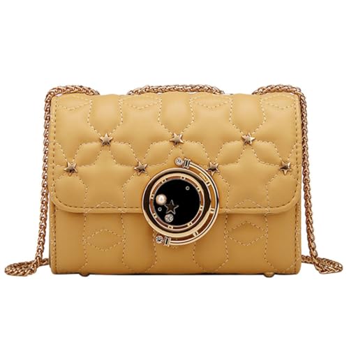 LIGIGWASH Stylische Damen Crossbody Bag PU Material Rautenmuster Schultertasche mit Metallkette für Mädchen Alltag Shopping Party Gelb von LIGIGWASH