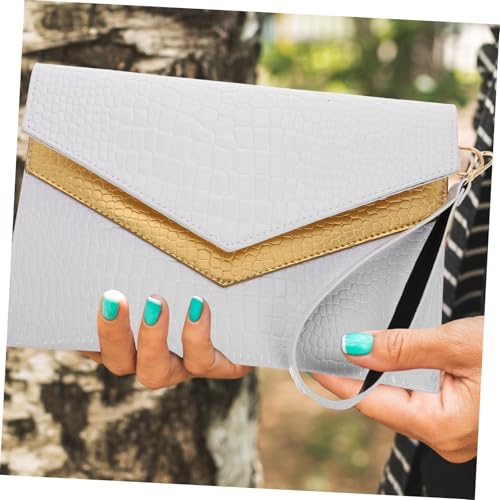 LIGIGWASH Stylische Damen Envelope Clutch Handtasche aus PU Material mit Retro Krokodilprägung Leichtes Handgelenktäschchen Vielseitig für Alltag und Abend Weiße Kleine Umhängetasche mit von LIGIGWASH
