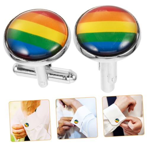 LIGIGWASH Stylische Manschettenknöpfe für Herren mit Regenbogenmuster Modisches Silberfarbenes Accessoire Dekorative Ärmelknöpfe für Hemden Eleganter Schmuck für Anzüge Cooles Design von LIGIGWASH