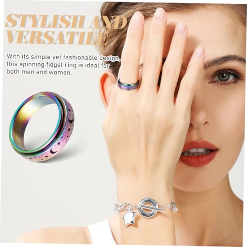 LIGIGWASH Titanium Steel Rotatable Spinner mit Mond Stern Design Unisex Drehbarer Statement Schmuckring Komfortabel und Vielseitig für Frauen und für Alltag und Party von LIGIGWASH