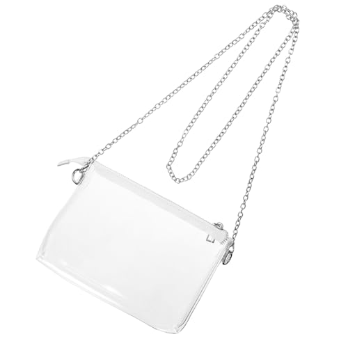 LIGIGWASH Transparente Crossbody Handytasche mit Reißverschluss Verstellbar Stadion Zugelassen Kleine Damen Umhängetasche Klare Geldbörse für Karten und Schlüssel Silberne Kette von LIGIGWASH