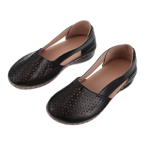 LIGIGWASH Trendige Damensandalen mit Niedrigem Keilabsatz Geschlossener Zehenkappe und Atmungsaktivem Hohldesign Bequeme Wedges in Schwarz für Sommerliche Freizeit und Outdoor-aktivitäten von LIGIGWASH