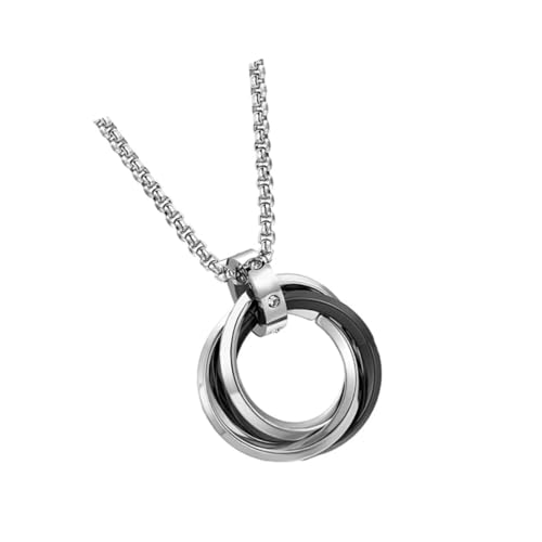 LIGIGWASH Tricyclic Halskette aus Titanstahl Schwarze Clavicle Chain Kreativer Dreifacher Ring Anhänger Langlebiger Schmuck für Herren und Damen Vielseitiges Accessoire von LIGIGWASH