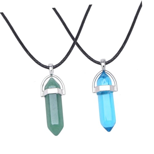 LIGIGWASH Unisex Halskette mit Sechseckigem Natürlichem Dongling Jade Anhänger Sechsseitiger Säulenanhänger Modischer Schmuck für Damen und Herren Handgefertigt mit Wachsband von LIGIGWASH