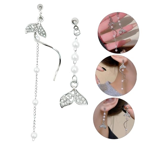 LIGIGWASH Unregelmäßige Lange Meerjungfrau Ohrringe mit Perlen Asymmetrisch Leichte Quasten Ohrhänger für Damen Modisches Schmuckaccessoire für Alltag und Hochzeit von LIGIGWASH