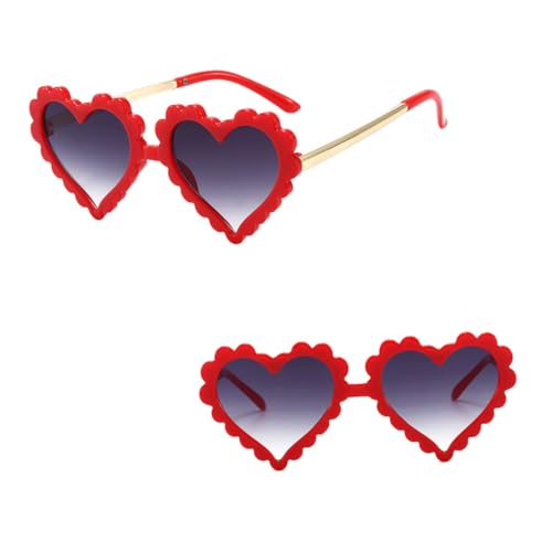 LIGIGWASH Uv Sonnenbrille Herzform Roter Rahmen Graue Gläser Partybrille für Mädchen Outdoor Reise Modeaccessoire Langlebig und Modisch von LIGIGWASH