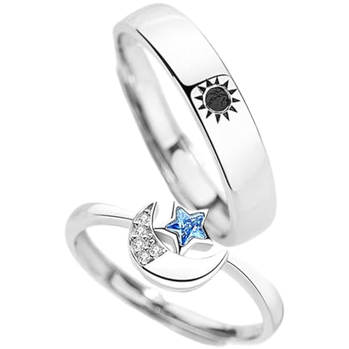 LIGIGWASH Verstellbare Partner Ringe für Offenes Design aus Langlebiger Metalllegierung Dekorative Tages Mondmotive zu Valentinstag Hochzeit und Jahrestag Schmuck von LIGIGWASH