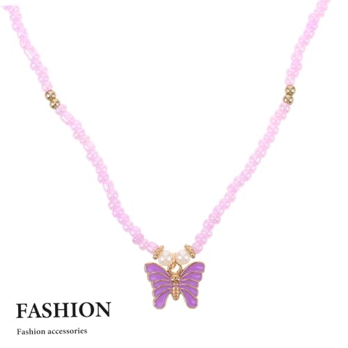 LIGIGWASH Verstellbare Reisperlen Halskette Damen mit Romantischem Schmetterlingsanhänger Bunte Perlen Modischer Choker Schmuck Vielseitig Anpassbar für Verschiedene Anlässe von LIGIGWASH