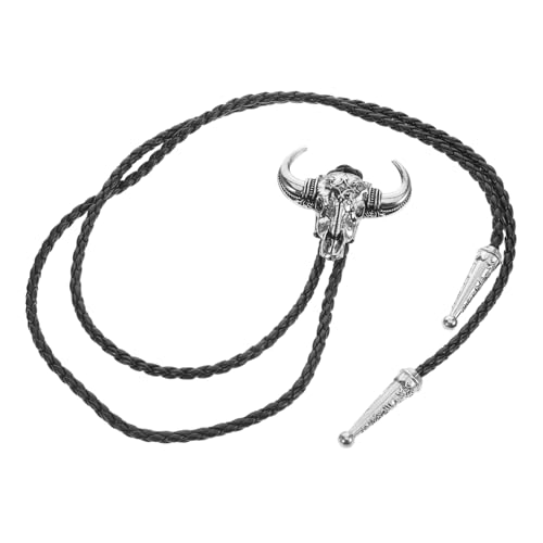 LIGIGWASH Verstellbare Vintage Bolo Tie Halskette mit Bullkopf Anhänger Western Schmuck aus Langlebigem Kunstleder Western und Cowboy Outfit Accessoires für Herren und Damen von LIGIGWASH