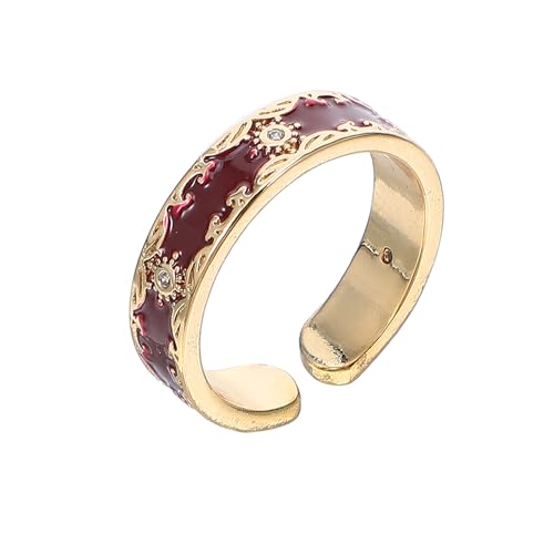 LIGIGWASH Offener Emaille-ring Für Damen Mit Blume Verstellbar Zirkonia-akzente Chinesischer Stil Leuchtende Farbe Für Alltag Und Party von LIGIGWASH