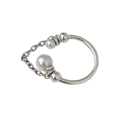 LIGIGWASH Verstellbarer Damen Ring mit Silber Perlenkette Offener Schmuck Leicht und Robust Elegantes Geschenk für Frauen Alltagsschmuck von LIGIGWASH
