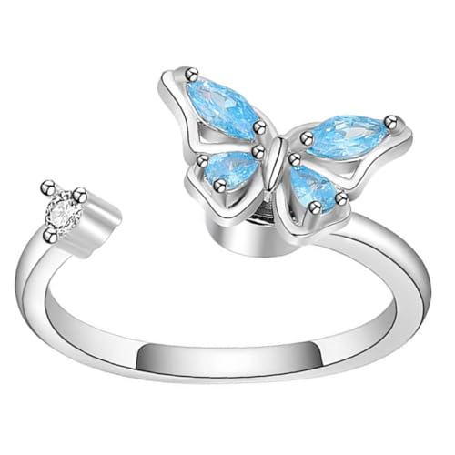 LIGIGWASH Verstellbarer Damenring mit Schwebendem Schmetterlings design Offener Ring aus Weißgoldfarbenem Eleganter Schmuck für Alltag Party und Geschenk von LIGIGWASH