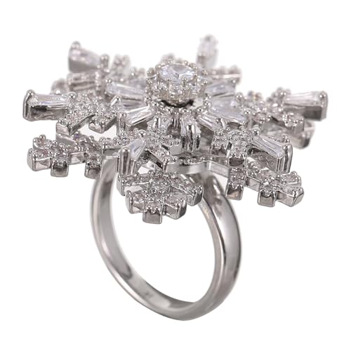 LIGIGWASH Verstellbarer Drehbarer Doppel Schneeflockenring Damen Schmuck Weißgoldfarben Eleganter Fingerring von LIGIGWASH