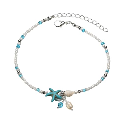 LIGIGWASH Verstellbares Fußkettchen für Damen mit Muschelperlen Eleganter Beach Anhänger Modisches Strand Fußschmuck Accessoire für Sommerpartys und Alltag Geeignet für Frauen und Mädchen von LIGIGWASH