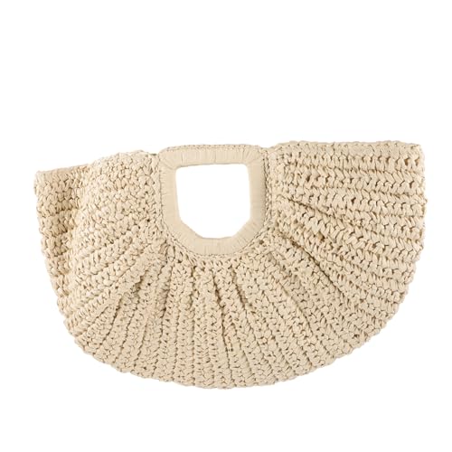 LIGIGWASH Vintage Damen Strandtasche aus Gewebtem Material Leichte Sommer Handtasche Mondform Vielseitige Aufbewahrungstasche für Alltag Reisen und Freizeit Stilvoller Begleiter in von LIGIGWASH