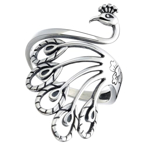 LIGIGWASH Pfauenring Offener Ring Fingerring Für Damen Zarter Damenschmuck Pfauenschmuck Mit Vintage-behandlung Aus Und Stilvoll Für Jeden Anlass von LIGIGWASH