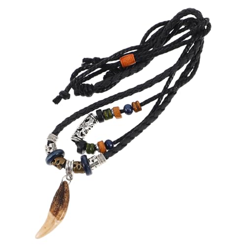 LIGIGWASH Vintage Tribal Zahn Halskette für Männer Frauen Handgefertigte Perlenhalskette mit Schwarzem Lederband Stilvolles Boho für Surfer Strandliebhaber von LIGIGWASH