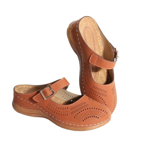 LIGIGWASH Vintage Wedge Sandalen Damen Braune Casual Heel Slipper Bequeme Mittelabsatz Pantoletten Langlebige Freizeitschuhe Modisch und Praktisch von LIGIGWASH