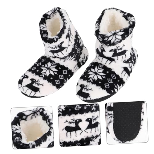 LIGIGWASH Warme Damen Baumwoll Hausschuhe Langschaft Komfortabel Angenehm Leicht Winter Schuhe für Zuhause Innenbereich Schwarz Sohle von LIGIGWASH