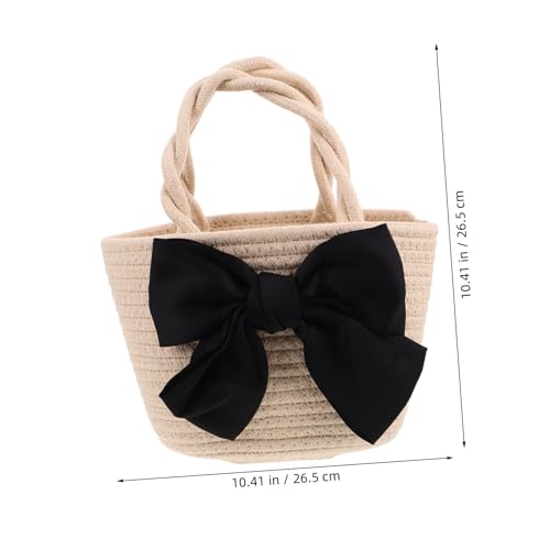 LIGIGWASH Weibliche Schultertasche aus Baumwollseil mit Schleifen akzent Farblich Abgesetzte Gewebte Umhängetasche Geräumige Strohtasche für Damen für Alltag und Reisen von LIGIGWASH