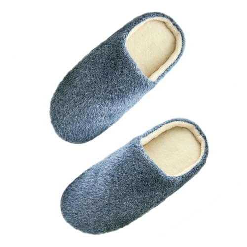LIGIGWASH Weiche Flauschige Hausschuhe mit Leiser Sohle Gepolstertem Baumwollfutter Unisex Komfort Hausschuhe für Damen und Herren Navyblau für Winter und Indoor Bereich von LIGIGWASH