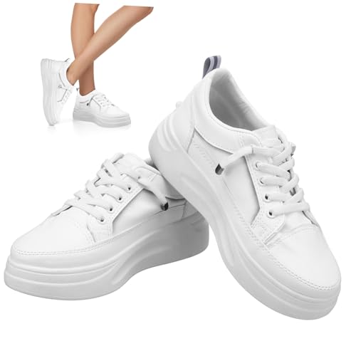 LIGIGWASH Weiße Damen Sneaker mit Dicker Sohle Flache Freizeitschuhe aus Hochwertigem PU Komfortabel und Langlebig Vielseitig für Alltag und Besondere Anlässe von LIGIGWASH