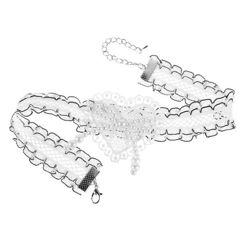 LIGIGWASH Weiße Statement Choker Halskette mit Verstellbarem Band und Modischem Perlen Schleifen Design Halsbandkette für Damen Vielseitiges Accessoire für Alltag und Cosplay von LIGIGWASH
