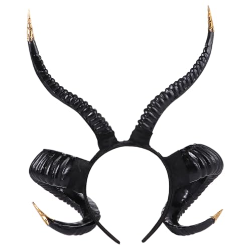 LIGIGWASH Ziegenhörner Haarband Halloween Haarband Lustiges Stirnband Cosplay Stirnband Kopfschmuck Für Party Simulation Requisiten Schwarz von LIGIGWASH