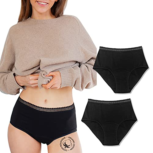 LIGNE V - 2er Pack Menstruationsunterwäsche aus Bio-Baumwolle - Ideal Bei Starker Blutung - Waschbare Und Wiederverwendbare - Unterhose für Junge Mädchen und große Größen - Taillenslip XL von LIGNE V