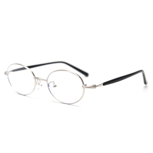 LIGOES Kleine ovale Gläser Rahmen Metall Prescription Brillen für Büro Dame Retro Leopard Literary Style Eyewears (silver black frame) von LIGOES