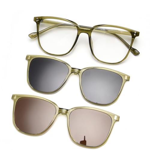 LIGOES Magnetic Clip on Sunglasses Driving Polarized Sun Glasses Set Square Cat Eye Multifunctional Eyeglasses Frame (green frame) von LIGOES