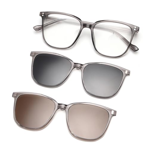 LIGOES Magnetic Clip on Sunglasses Driving Polarized Sun Glasses Set Square Cat Eye Multifunctional Eyeglasses Frame (grey frame) von LIGOES