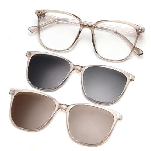 LIGOES Magnetic Clip on Sunglasses Driving Polarized Sun Glasses Set Square Cat Eye Multifunctional Eyeglasses Frame (khaki frame) von LIGOES