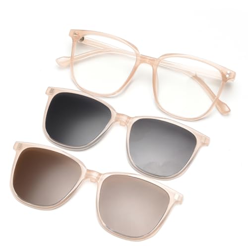 LIGOES Magnetic Clip on Sunglasses Driving Polarized Sun Glasses Set Square Cat Eye Multifunctional Eyeglasses Frame (light brown frame) von LIGOES