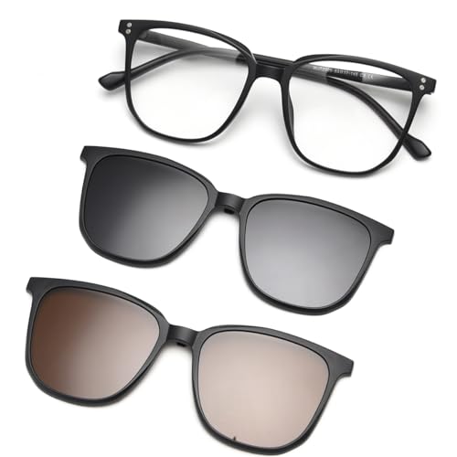 LIGOES Magnetic Clip on Sunglasses Driving Polarized Sun Glasses Set Square Cat Eye Multifunctional Eyeglasses Frame (matt black frame) von LIGOES