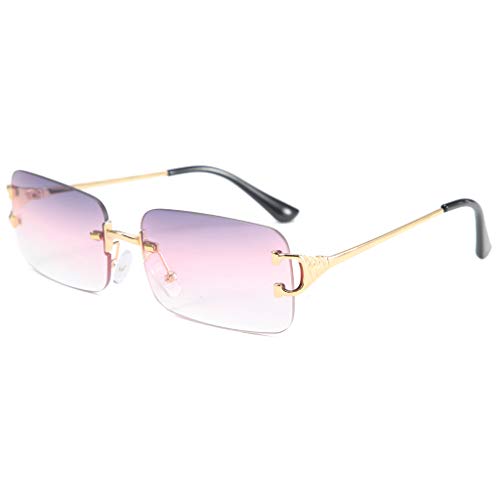 LIGOES Metall Rechteckige Verlaufslinse Sonnenbrille Randlose Sonnenbrille für Frauen Rahmenlos (grau rosa) von LIGOES