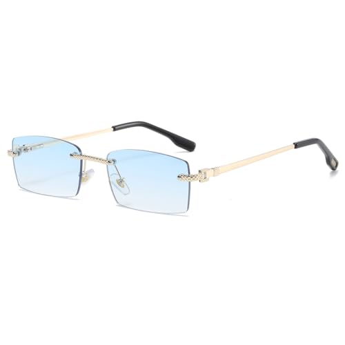 LIGOES Randlose Rechteck Sonnenbrille UV400 Metall Sonnenbrille Rahmenlose Meeresfarbe Selfies Ins Brillen Schatten (gold with blue) von LIGOES