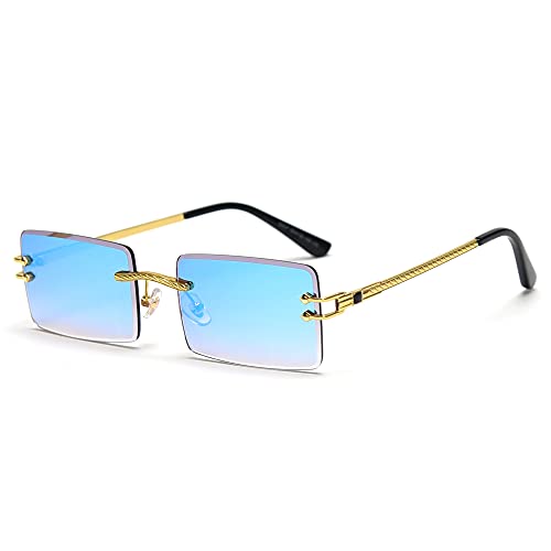 LIGOES Randlose Rechteckige Sonnenbrille Grün Blau Spiegelglas Sonnenbrille Damen Uv400 Retro Herren Getönte Shades (blaue Spiegellinse) von LIGOES