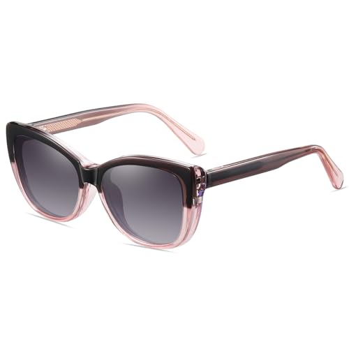 LIGOES TR90 Magnetclip auf Sonnenbrille Polarisierte Cat Eye Sonnenbrille Multifunktionale Mode Brillen (grey pink frame) von LIGOES