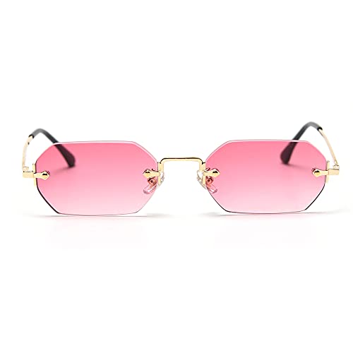 LIGOES männer rechteckig sonnenbrille rahmenlose sonnenbrille randlos achteckig kleine brillen frauen metall gold polygon blau braun uv400 (gold with pink) von LIGOES