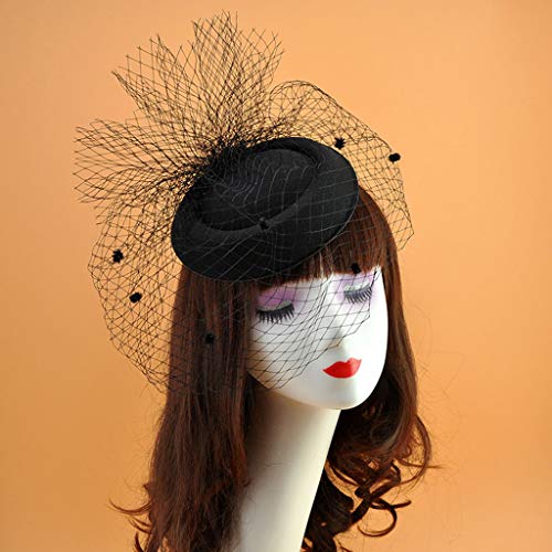 Filz-Fascinator für Damen, Netzschleier, kleine Plüsch-Punkt-Dekoration, Haarspangen, Haarspangen, Hochzeit, Brautschmuck, Cocktail-Kopfbedeckung von LIGSLN