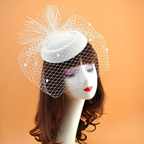 Filz-Fascinator für Damen, Netzschleier, kleine Plüsch-Punkt-Dekoration, Haarspangen, Haarspangen, Hochzeit, Brautschmuck, Cocktail-Kopfbedeckung von LIGSLN