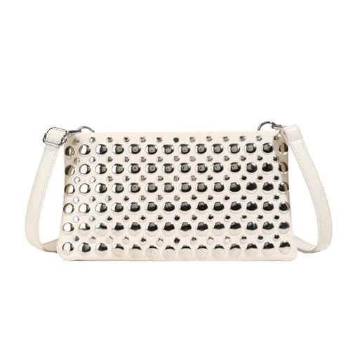 LIGSLN Damen Leder Schultertasche Mode Clutches Handtasche Crossbody Tasche mit Riemen Frauen Punk Nieten Geldbörse Clutches Mode Clutch, beige, One Size von LIGSLN