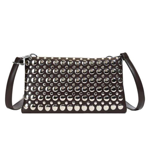 LIGSLN Damen Leder Schultertasche Mode Clutches Handtasche Crossbody Tasche mit Riemen Frauen Punk Nieten Geldbörse Clutches Mode Clutch, coffee, One Size von LIGSLN