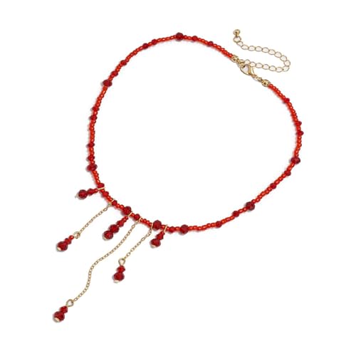 LIGSLN Halskette in Bluttropfenform mit Kristallfransen, einzigartiger Anhänger, geeignet für Cosplay-Partys und Halloween-Events, modische Statement-Halskette von LIGSLN