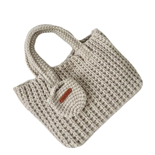 LIGSLN Handgefertigte Handtasche aus weichem Garn, praktische Strick-Handtasche, stilvolle Handtasche mit Tragegriff oben, für Mode zu jedem Outfit, beige, One Size von LIGSLN