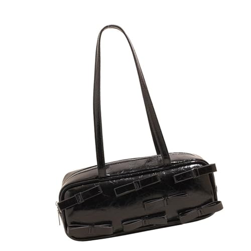 LIGSLN Modische Damen PU Leder Umhängetasche Unterarm Geldbörse Schleifen Handtasche zum Einkaufen und Dating mit reichlich Kapazität Schultertasche, Schwarz , One Size von LIGSLN